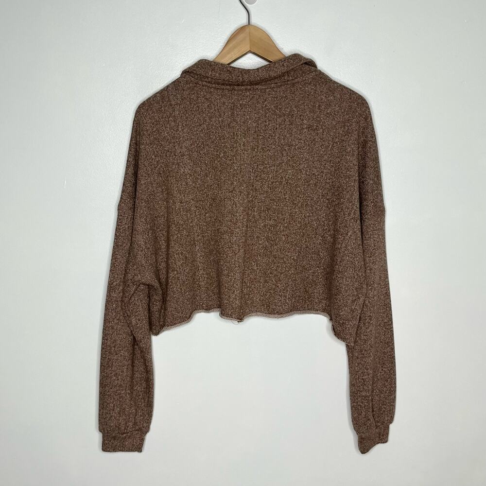Free People Beach Long Sleeve Cropped Pullover Sweatshirt Womens M Brown V Neck - Picture 8 of 10